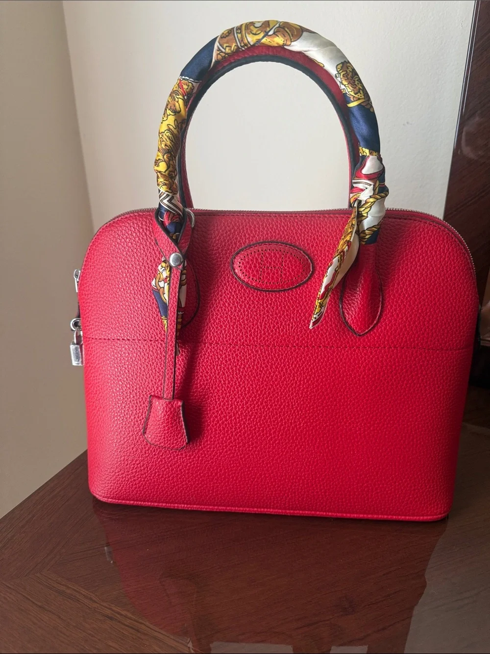 Classic Red Pebbled Leather Top-Handle Satchel